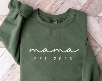 Benutzerdefinierte Mama Est 2023 Sweatshirt Hoodie, Benutzerdefinierte Datum Sweatshirt Muttertag Geschenk für Mama Mama Sweatshirt Schwangerschaftsansage | Grün