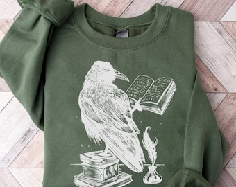 Felpa Corvo da lettura, Camicia Corvo, Camicia Libresca, Camicia Goth, Camicia Strega, Gotico, Camicia Occulta, Amore Lettura, Corvo, Accademia Oscura