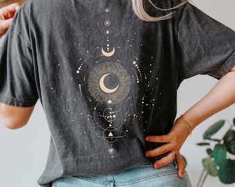 Luna Phase Shirt, Cottagecore, Gothic, Witchy Kleding, Crescent Moon Shirt, Dark Academia, Mushroom Dark Magic Witchy Shirt | Terug afdrukken