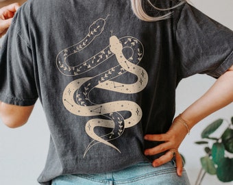 Mystic Snakes Shirt, Snake Shirt Cottagecore, Gothic, Witchy Clothing, Crescent Moon Witchy Shirt, Dark Academia Dark Magic | Back Print