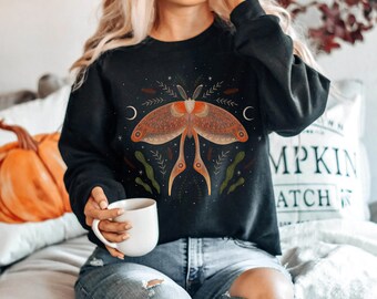 Luna Moth Sweater, Dark Academia, Witchy Shirt, Botanical Shirt, Cottagecore Shirt, Nature Shirt, Goblincore Shirt, Magic Mushroom Clothing