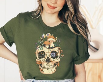 Mystic Skull Shirt, Cottagecore, Gothic, Spiritualiteit Shirt, Crescent Moon Shirt, Dark Academia, Mushroom Shirt Magic Mushrooms Witchy Shirt