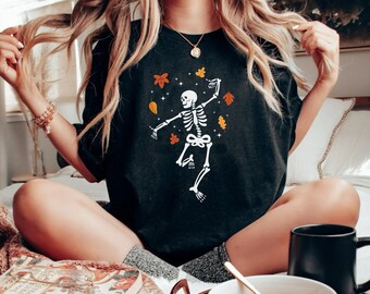 Skeleton Shirt, Dancing Skeletons, Fall Shirt, Halloween Costume, Gothic, Halloween Shirt, Crescent Moon Shirt, Dark Academia, Witchy Shirt