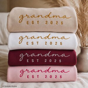 Custom Embroidered Sweatshirt Grandma Est. 2025 Sweater, Personalized Kids Name Sleeve Print Sweater, Mothers Day Gift for Baby Announcement