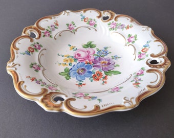 Weimar porcelain bowl ceremonial plate collection plate flowers gold Dresden hand painted