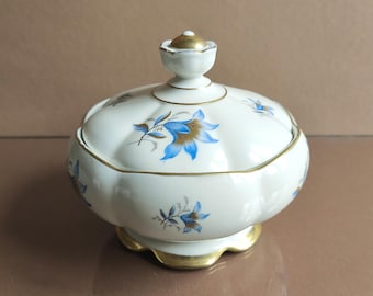 Lidded tin Fine Bayreuth Sophienthal Bavaria porcelain tin with gold rim