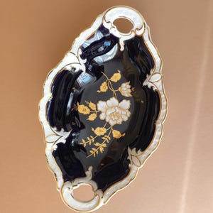 Vintage porcelain rarity, Schmiedefeld bowl, real cobalt, gold relief, hand-painted, Thuringian craftsmanship, 33 cm