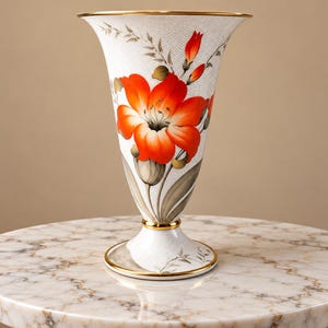 Vintage Rosenthal Porcelain Vase, Table Vase With Amaryllis Flower, 23.5 Cm, 1950s