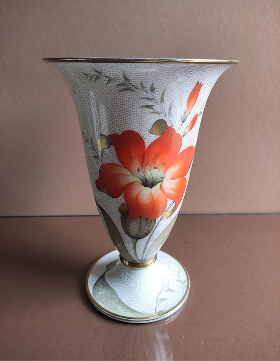 Vintage Rosenthal Porzellan Vase, Tischvase Amaryllis Blume, 23,5 cm 50er Jahre