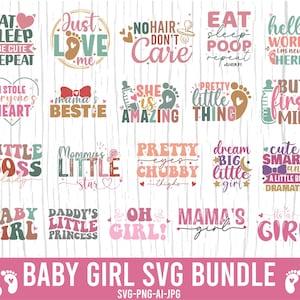 Baby meisje Svg Png bundel, babyshirt Svg, baby gezegden Svg, baby pasgeboren Svg, babyshower Svg, retro Quotes Svg voor Cricut