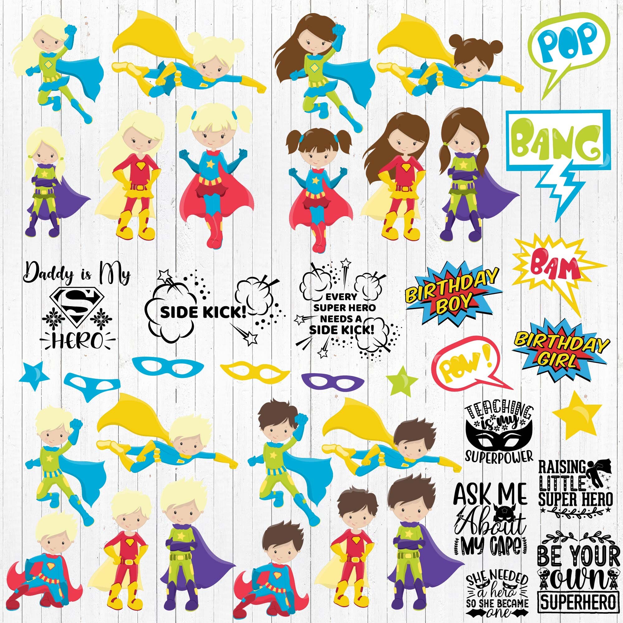 Kids Superhero Clipart Cartoon Children Heroes Characters - Etsy