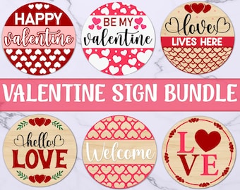 Paquete SVG de letrero redondo de San Valentín: colgador de puerta cortado a láser (descarga digital)
