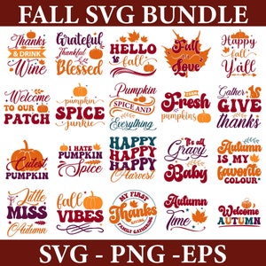 Pacchetto SVG autunno, pacchetto SVG autunno, SVG del Ringraziamento, SVG magliette autunnali, SVG divertenti autunnali, citazioni autunnali, file di taglio svg faccia di zucca per Cricut