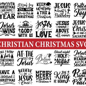 Pacote Svg de Natal Cristão, Svg de Feliz Natal, Svg de Natal de Jesus, Arquivo Svg de Camisetas de Natal, Arquivos Svg de Citações de Natal para Cricut