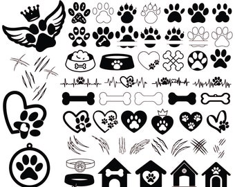 Paquete SVG de huellas de perro: diseños de huellas (descarga digital)