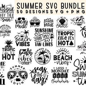 Paquete SVG de verano, SVG de verano, SVG de playa de verano, SVG de vida playera, SVG de verano, SVG de vacaciones de verano, Archivos de corte de verano, Cricut, PNG