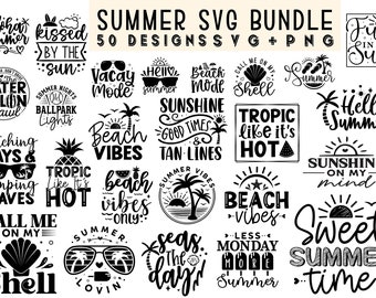 Lot SVG d'été : Vibes de plage couper des fichiers (PNG, Cricut)