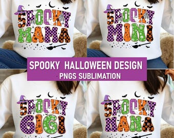 Spooky Mama Halloween PNG Bundle: Retro Halloween Shirt Designs