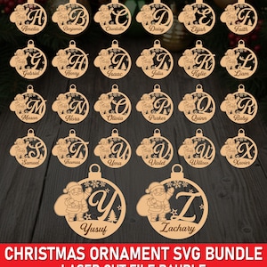 Christmas Ornament SVG Bundle | Santa Name Bauble Glowforg Laser Cut Files