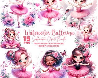 Clipart aquarel ballerina: roze balletmeisje, png, zwanenmeer