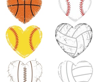 Sports Heart Bundle PNG | Baseball, Basketball, Softball, Football, Volleyball For Shirts