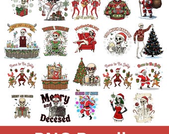 Skeleton Christmas PNG Bundle | Holiday Santa Skull Clipart | Funny Xmas Sublimation Design