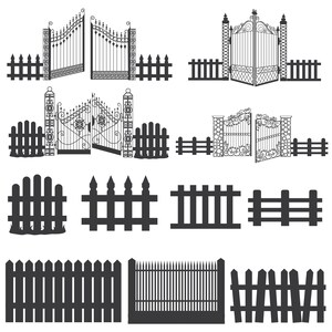 Hek SVG, hek silhouet, hekwerk ontwerp kunst - piket hek gesneden bestand direct downloaden digitale png, AI, eps, vector