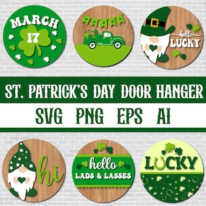 St. Patrick's Day deurhanger SVG-bundel, welkomstbord Svg, Glowforge-bestanden Svg, houten ronde borden, Shamrock Sign Svg, lasergesneden bestand Svg