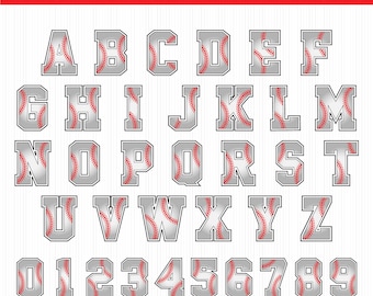 Honkbalalfabet SVG: Varsity-lettertype, cijfers (digitale download)
