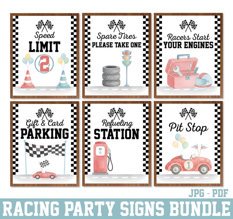 Fun Racing Signs Racing Party Signs Bundle Printable | Race Car Birthday Decorations PNG ...