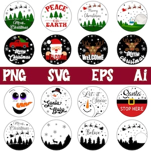 Christmas Door Sign Bundle, Door Hanger Svg, Christmas Tree Svg, Glowforge Svg Files, Christmas Round Sign, Christmas Ornament Svg