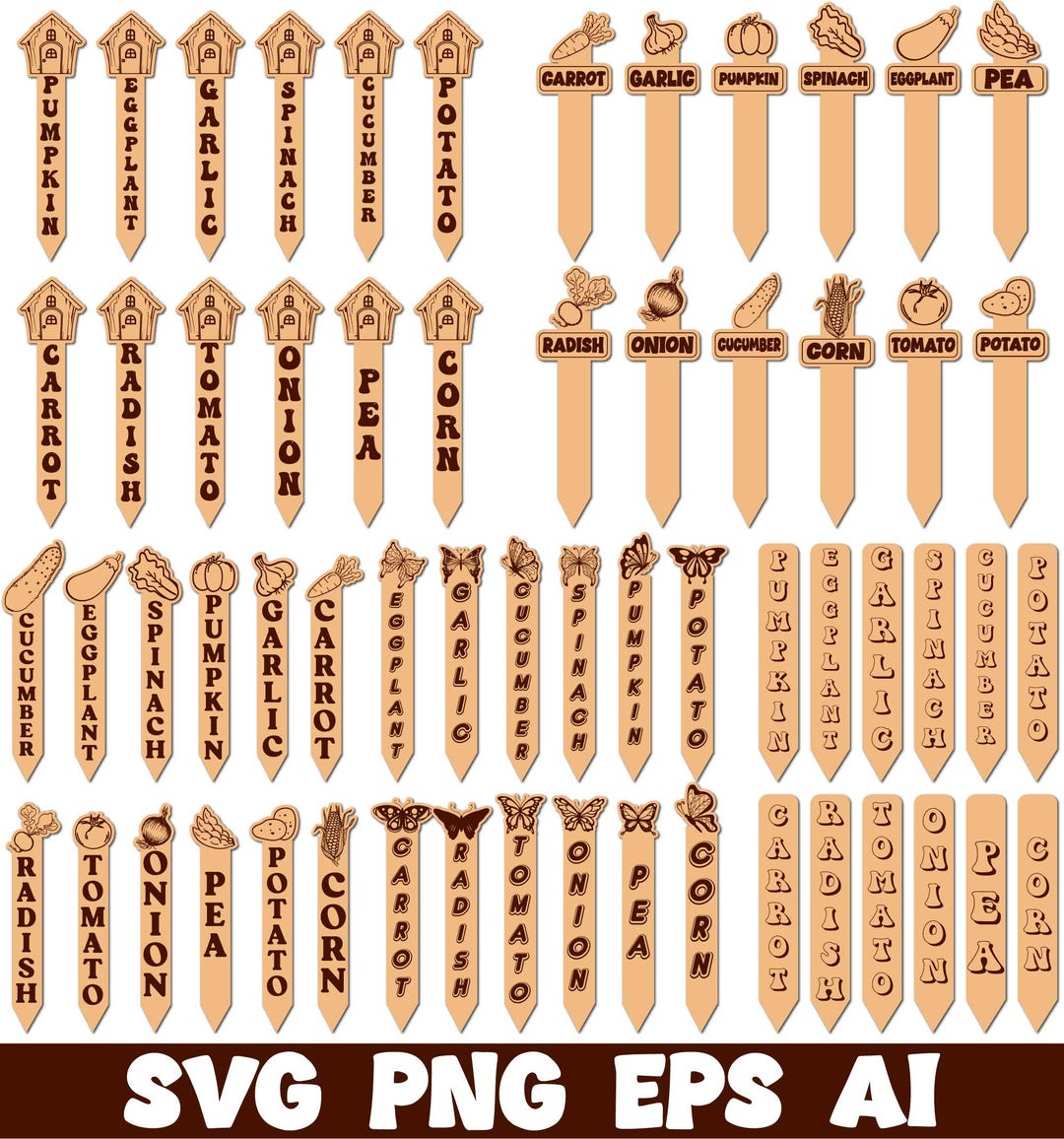 Sign Stake Svg Garden Stakes SVG Bundle | Vegetable Name Plant Markers Laser Cut Files ...