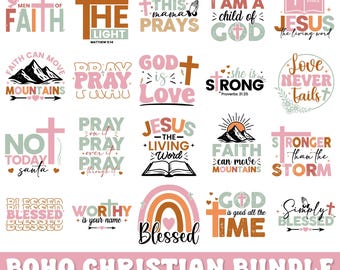 Boho Christian SVG Bundle: Bible Verse, Jesus Quotes (PNG, Cut File)