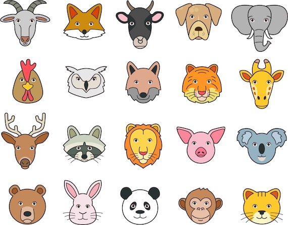 Buy Animals Clipart Set Wild Animal Faces Clipart Digital Download.