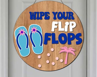 Hello Summer Flip Flops Door Sign SVG: Beach House Welcome (Laser File)