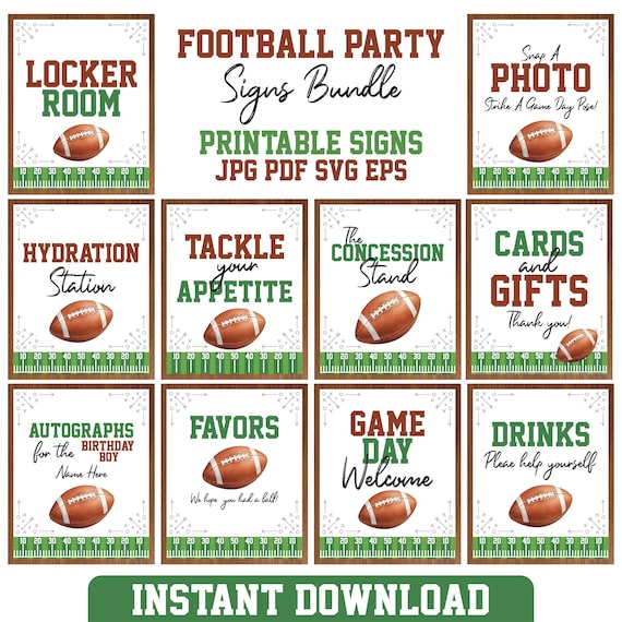 Football Party Signs Bundle Printable, Game Day Decor, Birthday & Baby Shower, Instant Download