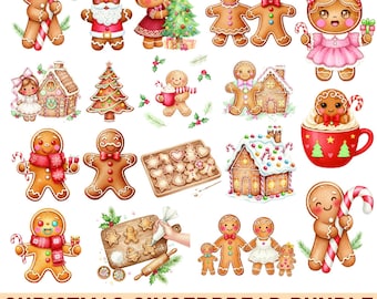 Christmas Gingerbread Clipart Bundle | Watercolor Holiday Cookies PNG Sublimation Design