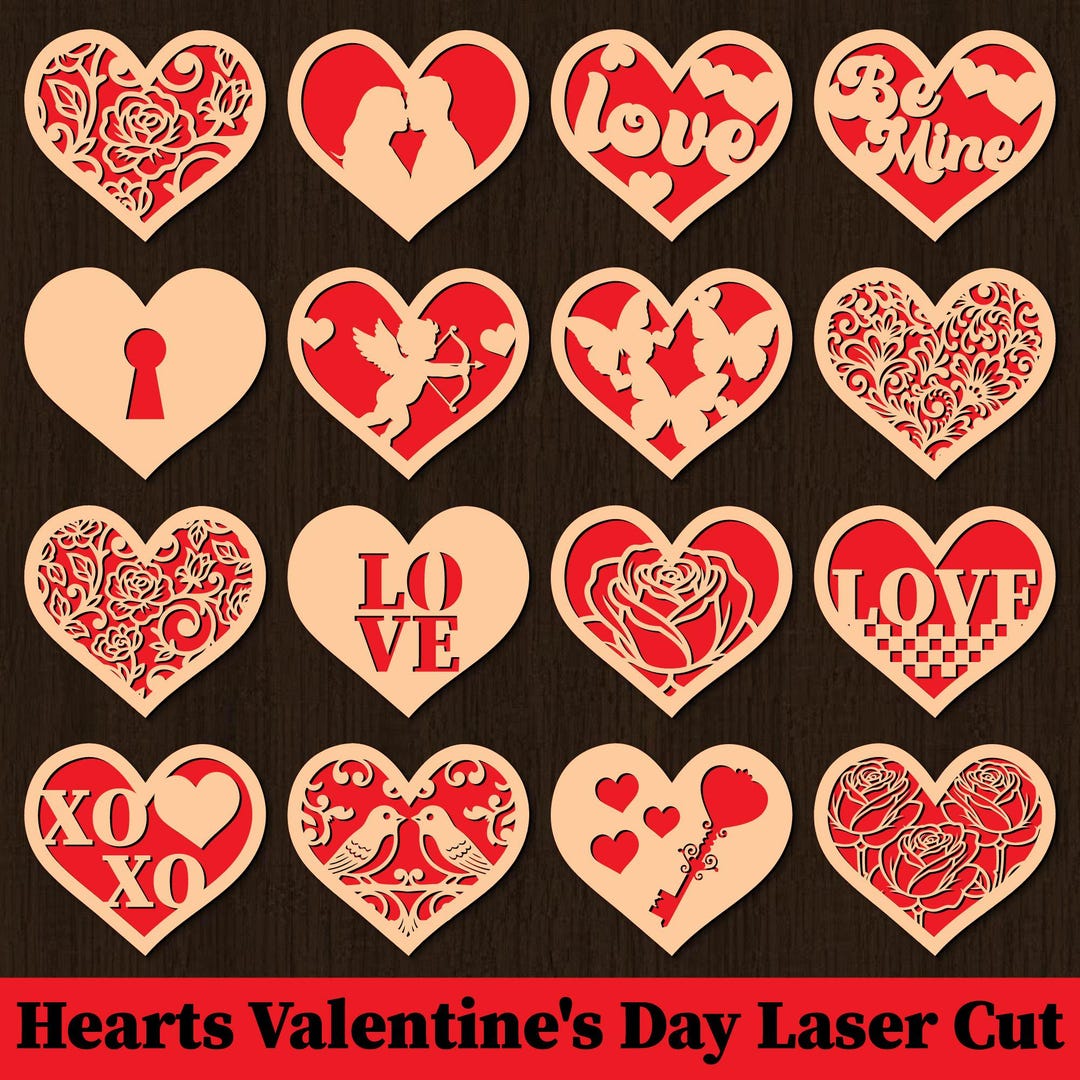 Valentine's Day Hearts Svg Bundle, Valentine's Gift Glowforge Laser Cut ...