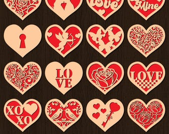 Valentine's Day Hearts Svg Bundle, Valentine's Gift Glowforge Laser Cut File, Digital Download