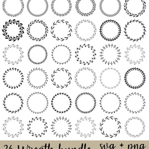 Kranz-Svg-Bundle, Blumenkranz-Svg, Kreis-Svg-Bundle, Hochzeitskranz-Svg, Kranz-Monogramm-Svg, dekorativer Blattkranz Botanischer Cricut