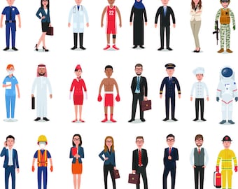 Community Helpers Clipart Bundle: Diverse Professions SVG, PNG (Digital Download)