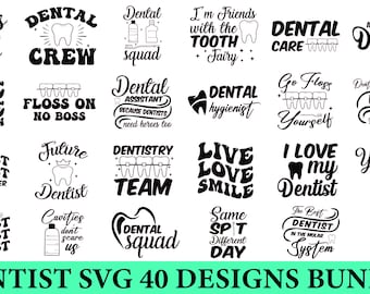 Pacchetto SVG per dentisti / Strumenti e citazioni per dentisti, Cricut e Silhouette (download digitale)