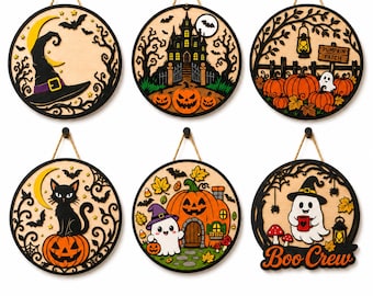 Halloween Laser Cut SVG Bundle, Haunted House Ghost Pumpkin Door Hanger Designs