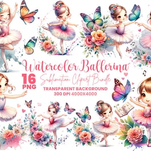 Aquarell Ballerina Clipart, kleine Ballerina, Ballett Mädchen PNG, Rosa Ballerina PNG, Ballett Clipart Altrosa Blumen, kommerzielle Lizenz