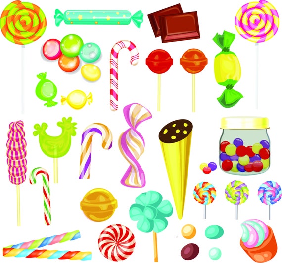 Digital Candy Clipart Lollipops Sweets Candies Instant Etsy