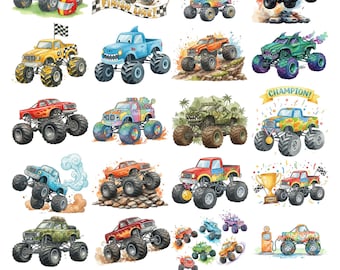 Aquarell Monstertruck PNG Clipart: Kids Designs (digitaler Download)