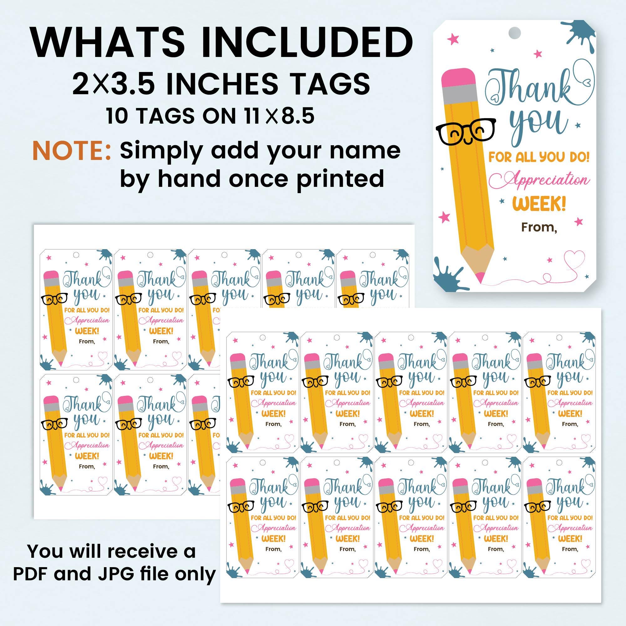 Printable Teacher Appreciation Gift Tags: Editable Thank You Template ...