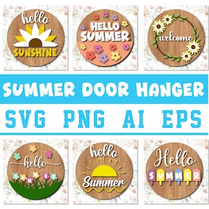 Sommer Türschild SVG Bundle, Sommer Willkommensschilder, Rundes Türschild PNG, Sommer Türschild Glowforge Laser Cut Dateien für Cricut