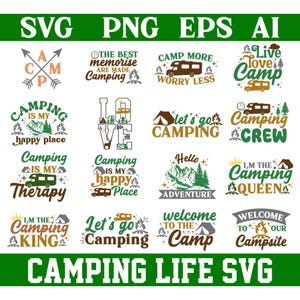 Vida de camping SVG, paquete SVG de camping, diseño SVG de camping, campista feliz SVG, camiseta de camping SVG, senderismo SVG, refranes de camping SVG, archivos Cricut SVG