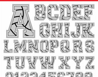 Alfabeto de voleibol en formato SVG: Letras y números universitarios (descarga digital)